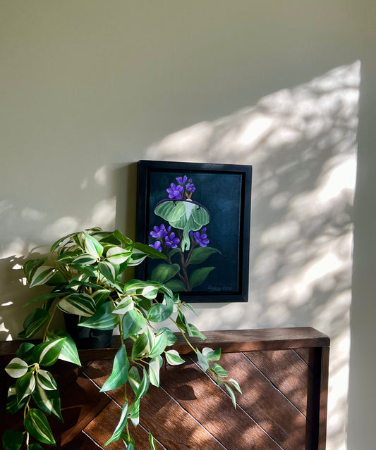 Lunar Bloom original luna moth acrylic painting by Courtney Rose